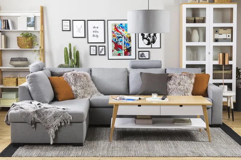 Crazy 4-istuttava Vasenkätinen L-muotoinen Divaanisohva Kankaalla - Harmaa - Huonekalut - Sohva - Divaanisohva - 3 istuttava sohva divaanilla