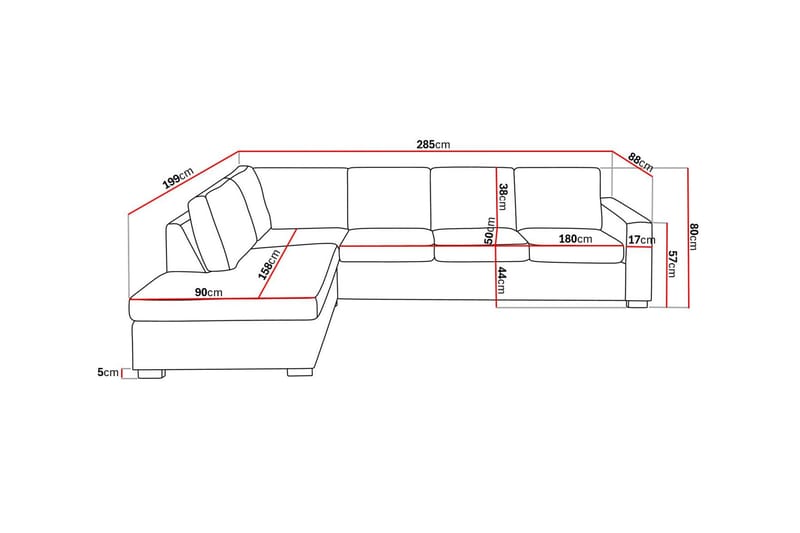 Crazy 4-istuttava Vasenkätinen L-muotoinen Divaanisohva Kankaalla - Harmaa - Huonekalut - Sohva - Divaanisohva - 3 istuttava sohva divaanilla