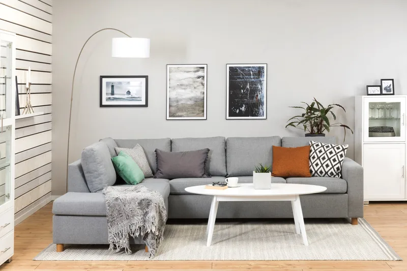 Crazy 4-istuttava Vasenkätinen L-muotoinen Divaanisohva Kankaalla - Harmaa - Huonekalut - Sohva - Divaanisohva - 3 istuttava sohva divaanilla