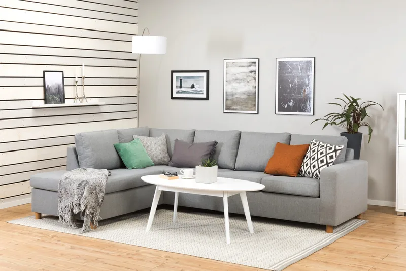 Crazy 4-istuttava Vasenkätinen L-muotoinen Divaanisohva Kankaalla - Harmaa - Huonekalut - Sohva - Divaanisohva - 3 istuttava sohva divaanilla