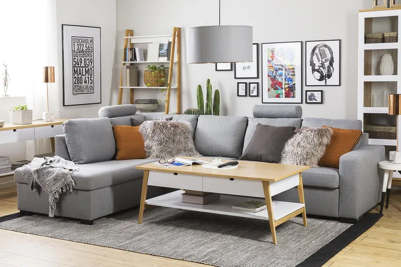 Crazy 4-istuttava Vasenkätinen L-muotoinen Divaanisohva Kankaalla - Harmaa - Huonekalut - Sohva - Divaanisohva - 3 istuttava sohva divaanilla