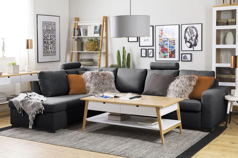 Crazy 4-istuttava Vasenkätinen L-muotoinen Divaanisohva Kankaalla - Tummanharmaa - Huonekalut - Sohva - Divaanisohva - 3 istuttava sohva divaanilla