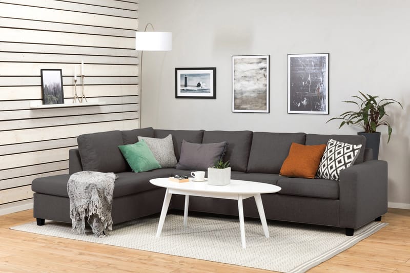 Crazy 4-istuttava Vasenkätinen L-muotoinen Divaanisohva Kankaalla - Tummanharmaa - Huonekalut - Sohva - Divaanisohva - 3 istuttava sohva divaanilla