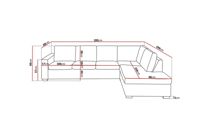 Crazy Limited Edition 4-istuttava Oikeakätinen L-muotoinen Schäslongsohva Kankaalla - Harmaa - Huonekalut - Sohva - Divaanisohva - 4 istuttava sohva divaanilla