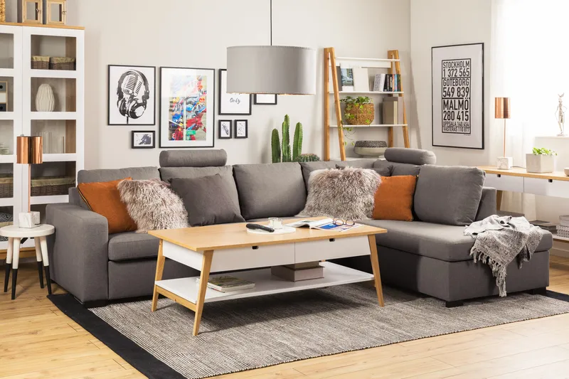 Crazy Limited Edition 4-istuttava Oikeakätinen L-muotoinen Schäslongsohva Kankaalla - Harmaa - Huonekalut - Sohva - Divaanisohva - 4 istuttava sohva divaanilla