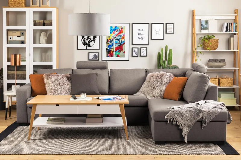 Crazy Limited Edition 4-istuttava Oikeakätinen L-muotoinen Schäslongsohva Kankaalla - Harmaa - Huonekalut - Sohva - Divaanisohva - 4 istuttava sohva divaanilla