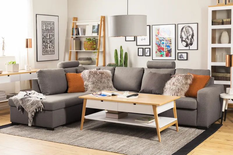 Crazy Limited Edition 4-istuttava Vasenkätinen Syvä L-muotoinen Schäslongsohva Kankaalla - Harmaa - Huonekalut - Sohva - Divaanisohva - 4 istuttava sohva divaanilla