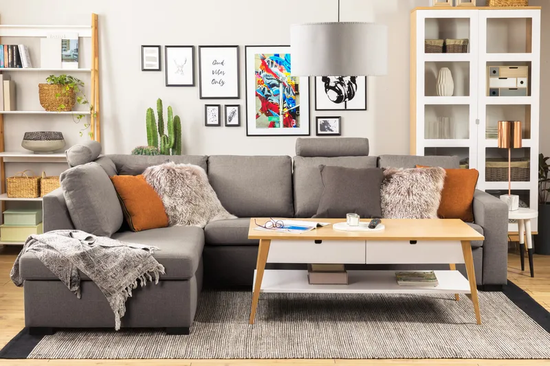 Crazy Limited Edition 4-istuttava Vasenkätinen Syvä L-muotoinen Schäslongsohva Kankaalla - Harmaa - Huonekalut - Sohva - Divaanisohva - 4 istuttava sohva divaanilla