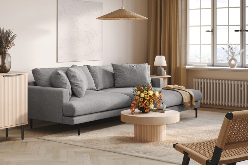 Menard 4-istuttava Oikeakätinen L-muotoinen Divaanisohva Kankaasta - Harmaa - Huonekalut - Sohva - Divaanisohva - 4 istuttava sohva divaanilla