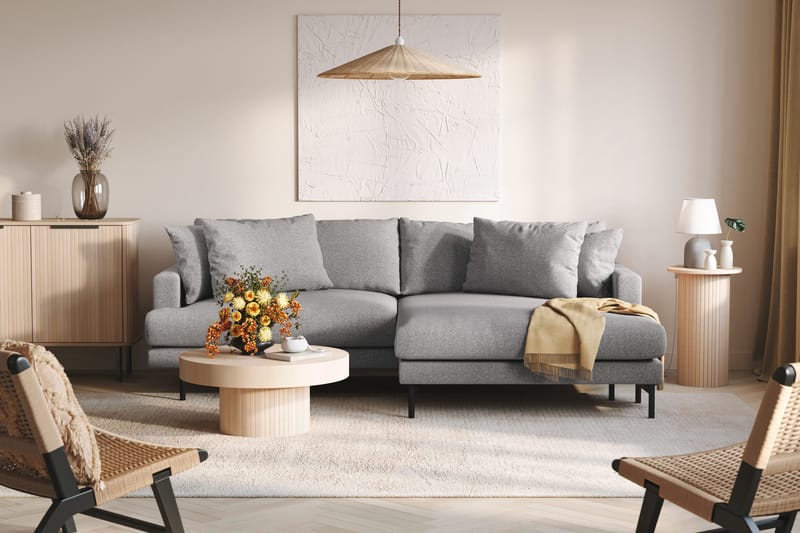 Menard 4-istuttava Oikeakätinen L-muotoinen Divaanisohva Kankaasta - Harmaa - Huonekalut - Sohva - Divaanisohva - 4 istuttava sohva divaanilla