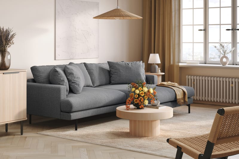 Menard 4-istuttava Oikeakätinen L-muotoinen Divaanisohva Kankaasta - Tummanharmaa - Huonekalut - Sohva - Divaanisohva - 4 istuttava sohva divaanilla