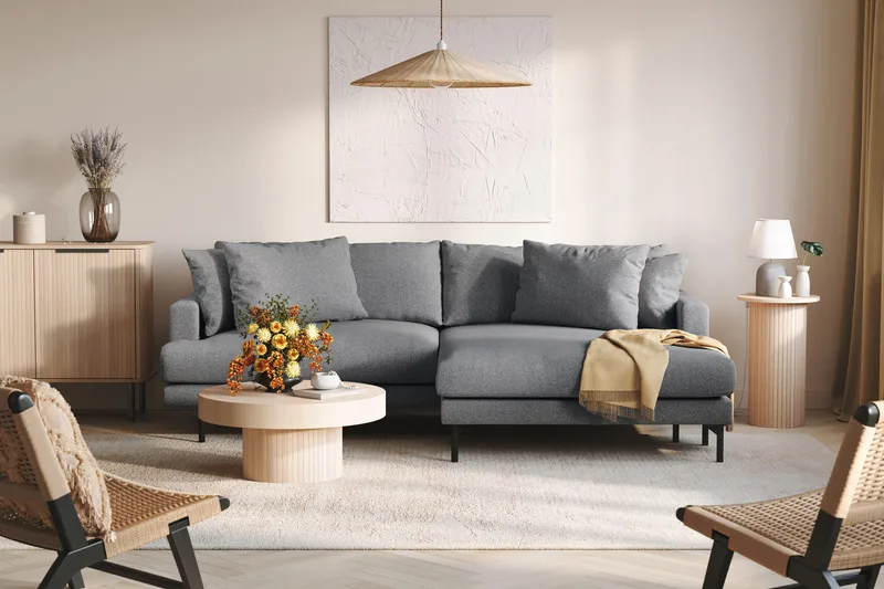 Menard 4-istuttava Oikeakätinen L-muotoinen Divaanisohva Kankaasta - Tummanharmaa - Huonekalut - Sohva - Divaanisohva - 4 istuttava sohva divaanilla