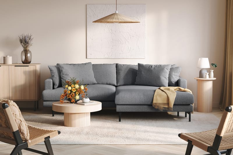 Menard 4-istuttava Oikeakätinen L-muotoinen Divaanisohva Kankaasta - Tummanharmaa - Huonekalut - Sohva - Divaanisohva - 4 istuttava sohva divaanilla