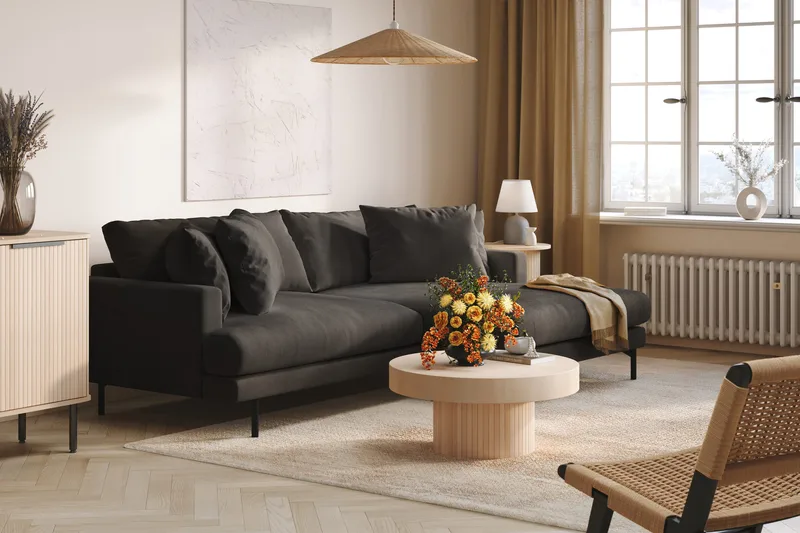 Menard 4-istuttava Oikeakätinen L-muotoinen Divaanisohva Manchesterista - Tummanharmaa - Huonekalut - Sohva - Divaanisohva - 4 istuttava sohva divaanilla