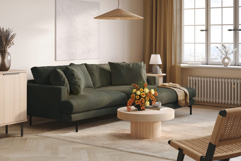 Menard 4-istuttava Oikeakätinen L-muotoinen Divaanisohva Manchesterista - Tummanvihreä - Huonekalut - Sohva - Divaanisohva - 4 istuttava sohva divaanilla