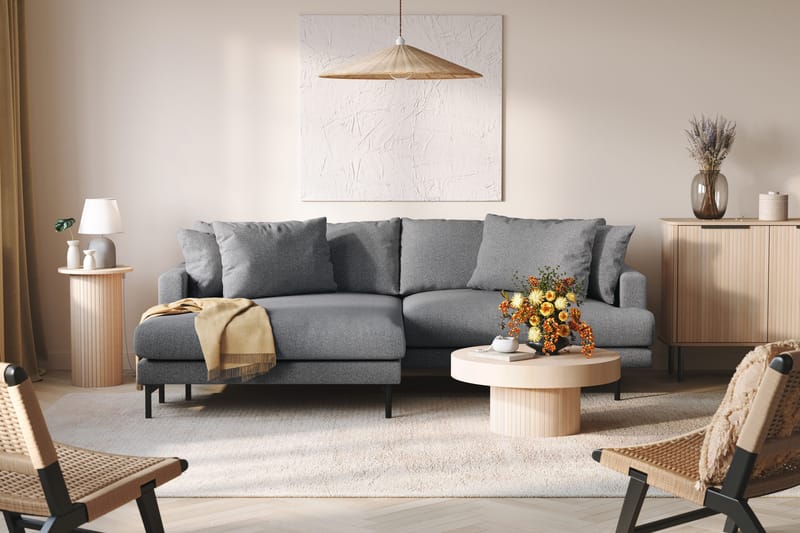 Menard 4-istuttava Vasenkätinen L-muotoinen Divaanisohva Kankaalla - Tummanharmaa - Huonekalut - Sohva - Divaanisohva - 4 istuttava sohva divaanilla