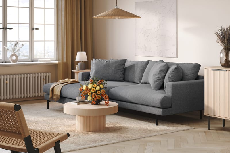 Menard 4-istuttava Vasenkätinen L-muotoinen Divaanisohva Kankaalla - Tummanharmaa - Huonekalut - Sohva - Divaanisohva - 4 istuttava sohva divaanilla