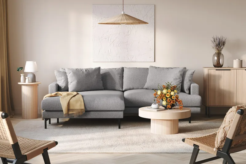 Menard 4-istuttava Vasenkätinen L-muotoinen Divaanisohva Kankaasta - Harmaa - Huonekalut - Sohva - Divaanisohva - 4 istuttava sohva divaanilla