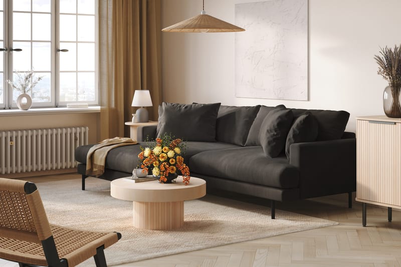 Menard 4-istuttava Vasenkätinen L-muotoinen Divaanisohva Manchesterista - Tummanharmaa - Huonekalut - Sohva - Divaanisohva - 4 istuttava sohva divaanilla