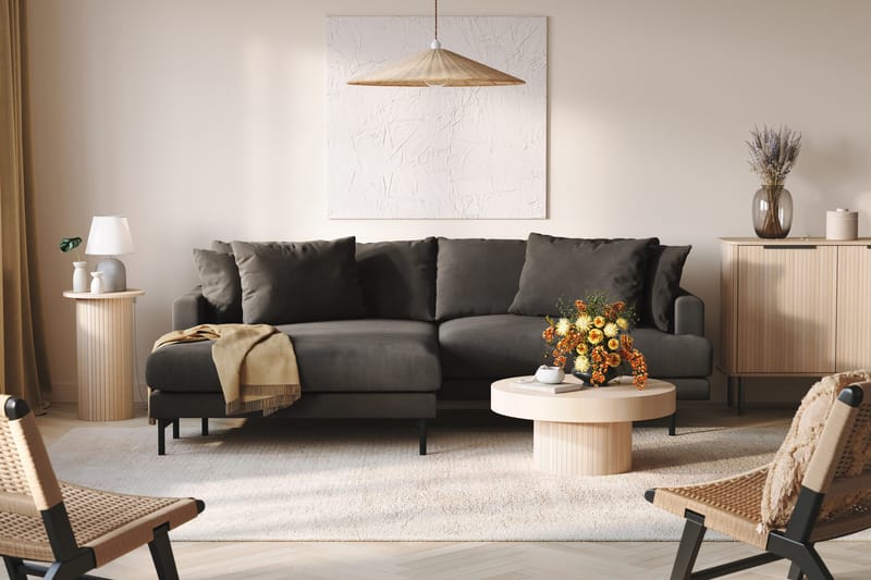 Menard 4-istuttava Vasenkätinen L-muotoinen Divaanisohva Manchesterista - Tummanharmaa - Huonekalut - Sohva - Divaanisohva - 4 istuttava sohva divaanilla