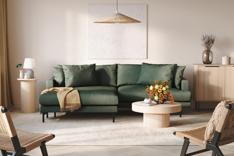 Menard 4-istuttava Vasenkätinen L-muotoinen Divaanisohva Manchesterista - Vihreä - Huonekalut - Sohva - Divaanisohva - 4 istuttava sohva divaanilla