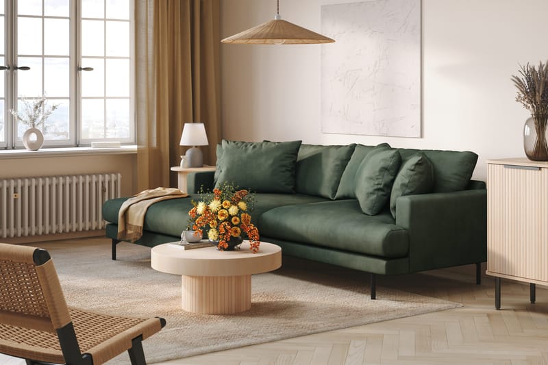 Menard 4-istuttava Vasenkätinen L-muotoinen Divaanisohva Manchesterista - Vihreä - Huonekalut - Sohva - Divaanisohva - 4 istuttava sohva divaanilla