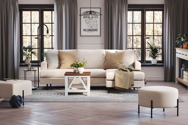 Menard Compact 3-istuttava Oikeakätinen L-muotoinen Divaanisohva Kankaasta - Beige - Huonekalut - Sohva - Divaanisohva - 3 istuttava sohva divaanilla