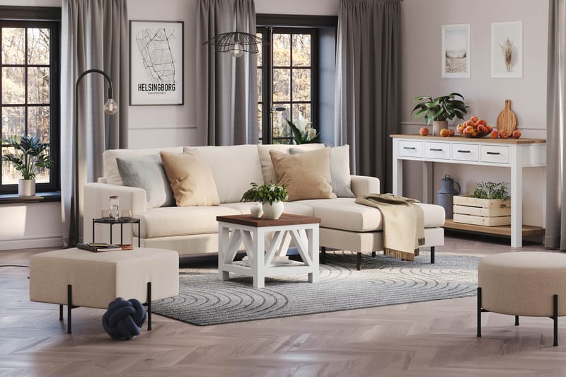 Menard Compact 3-istuttava Oikeakätinen L-muotoinen Divaanisohva Kankaasta - Beige - Huonekalut - Sohva - Divaanisohva - 3 istuttava sohva divaanilla