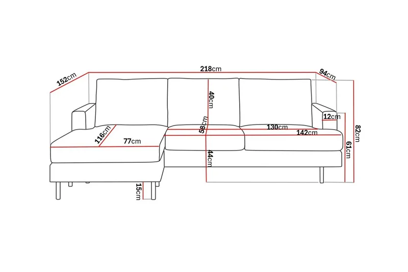 Menard Compact 3-istuttava Vasenkätinen L-muotoinen Divaanisohva Kankaasta - Harmaa - Huonekalut - Sohva - Divaanisohva - 3 istuttava sohva divaanilla
