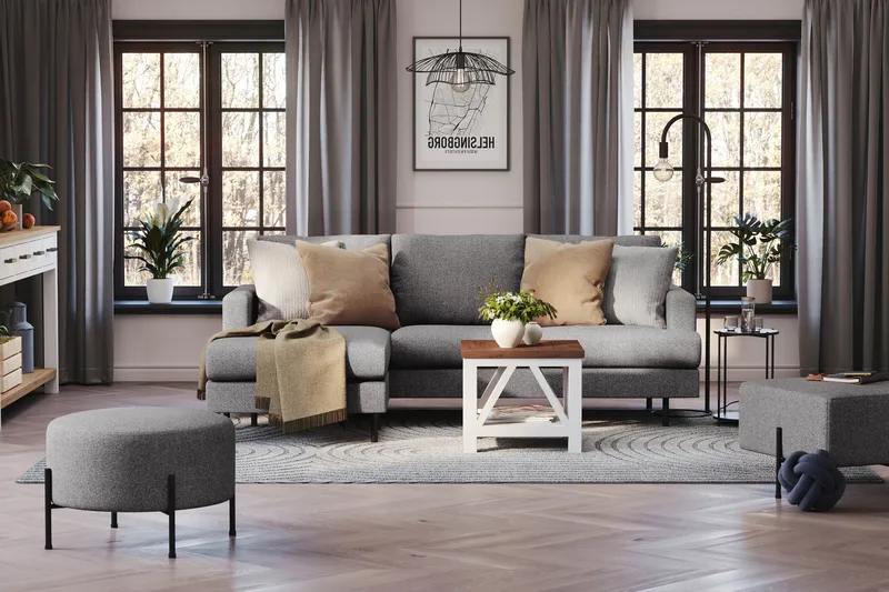 Menard Compact 3-istuttava Vasenkätinen L-muotoinen Divaanisohva Kankaasta - Tummanharmaa - Huonekalut - Sohva - Divaanisohva - 3 istuttava sohva divaanilla