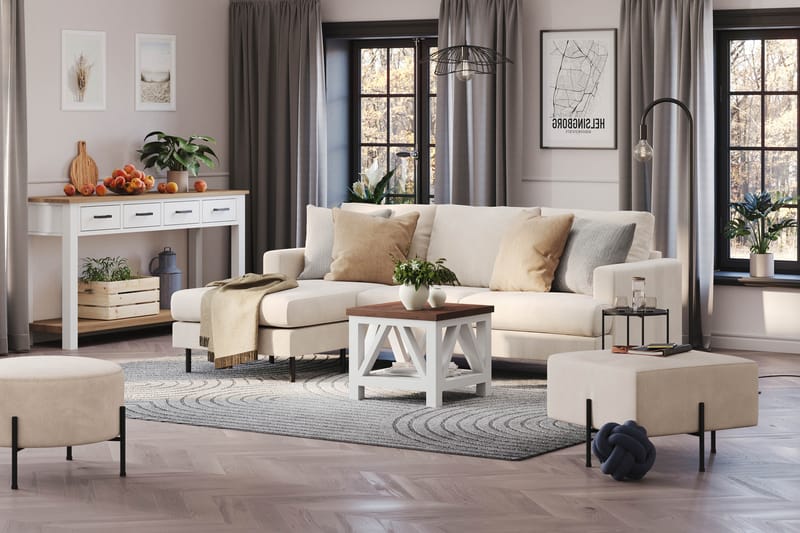 Menard Compact 3-istuttava Vasenkätinen L-muotoinen Divaanisohva Manchesterista - Beige - Huonekalut - Sohva - Divaanisohva - 3 istuttava sohva divaanilla