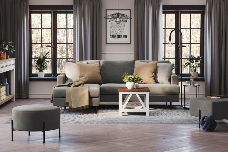 Menard Compact 3-istuttava Vasenkätinen L-muotoinen Divaanisohva Manchesterista - Harmaa - Huonekalut - Sohva - Divaanisohva - 3 istuttava sohva divaanilla