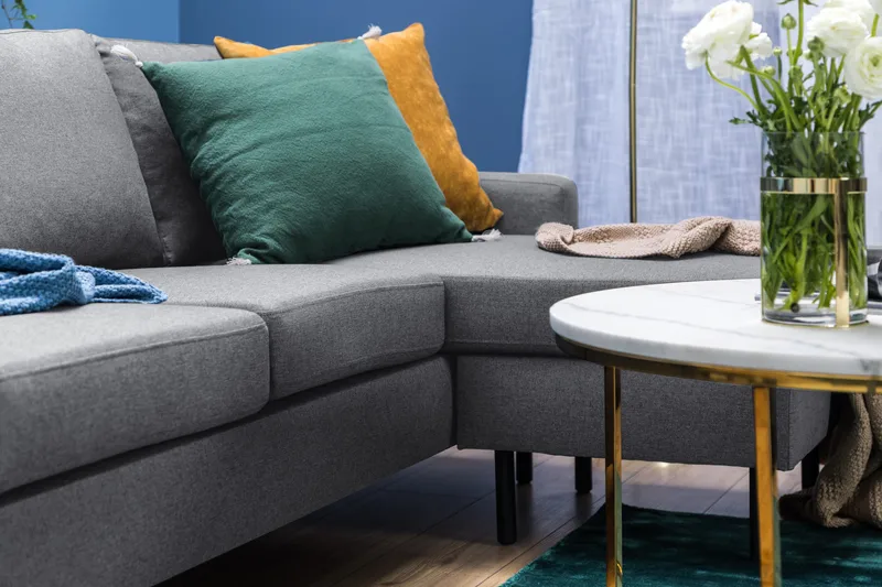 Peppe 3-istuttava Käännettävä L-muotoinen Divaanisohva Kankaasta - Vaaleanharmaa - Huonekalut - Sohva - Divaanisohva - 3 istuttava sohva divaanilla