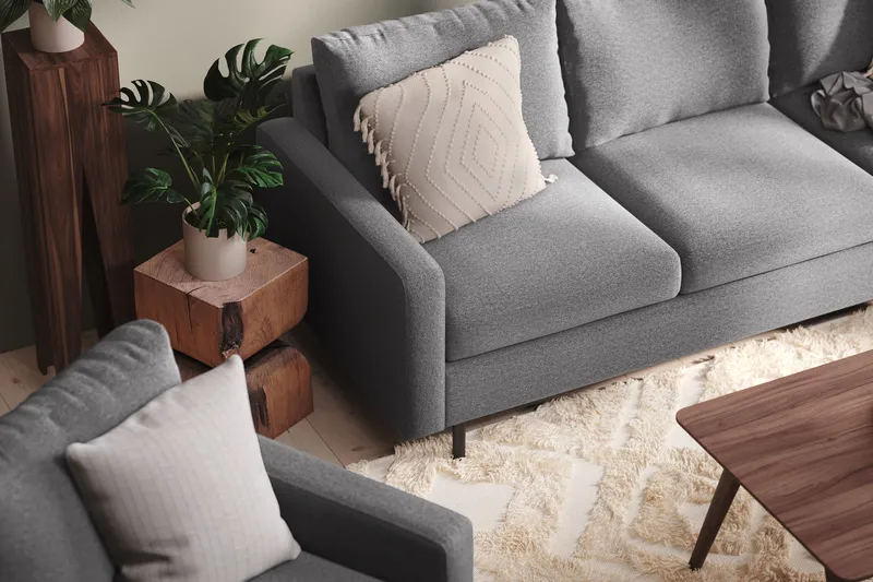 Peppe 3-istuttava Käännettävä L-muotoinen Divaanisohva Kankaasta - Vaaleanharmaa - Huonekalut - Sohva - Divaanisohva - 3 istuttava sohva divaanilla