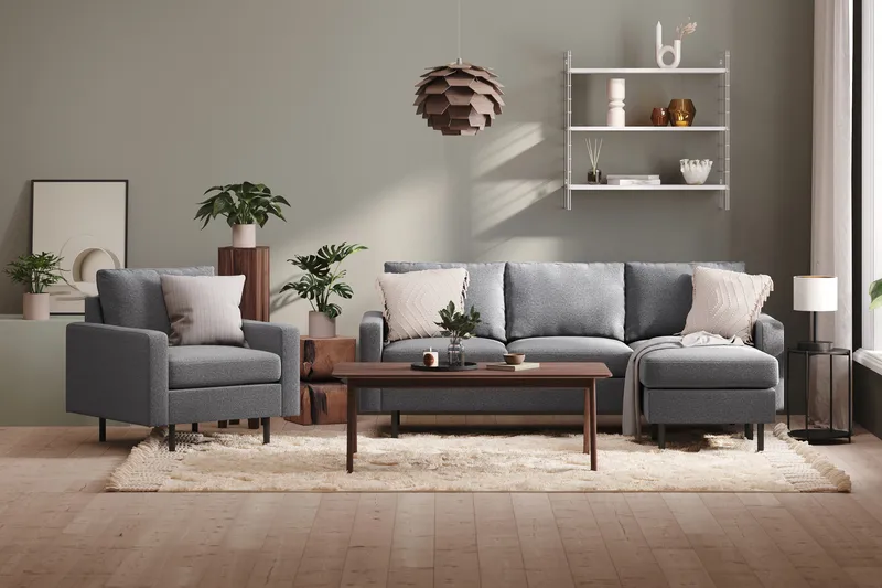 Peppe 3-istuttava Käännettävä L-muotoinen Divaanisohva Kankaasta - Vaaleanharmaa - Huonekalut - Sohva - Divaanisohva - 3 istuttava sohva divaanilla