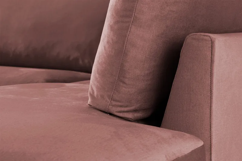 Trend 4-istuttava Oikeakätinen L-muotoinen Leponurkkasohva Sametista - Vaaleanpunainen - Huonekalut - Sohva - Divaanisohva - 4 istuttava sohva divaanilla