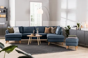 Trend 4-istuttava Vasenkätinen L-muotoinen Leponurkkasohva Kankaasta - Sininen - Huonekalut - Sohva - Divaanisohva - 4 istuttava sohva divaanilla