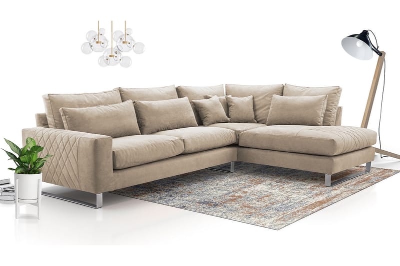 3:n ist Kulmasohva - Beige - Huonekalut - Sohva - Divaanisohva - 3 istuttava sohva divaanilla