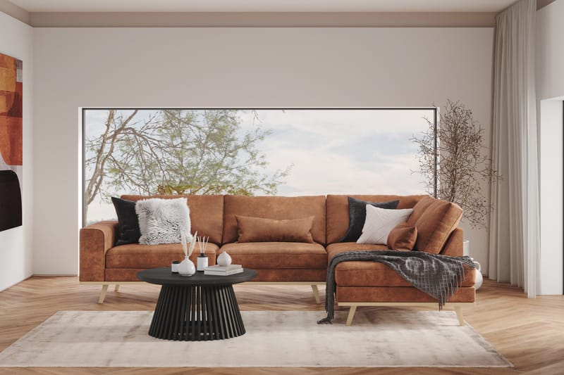 Copenhagen 4-istuttava Oikeakätinen L-muotoinen Divaanisohva Keinonahkalla - Ruskea - Huonekalut - Sohva - Divaanisohva - 4 istuttava sohva divaanilla