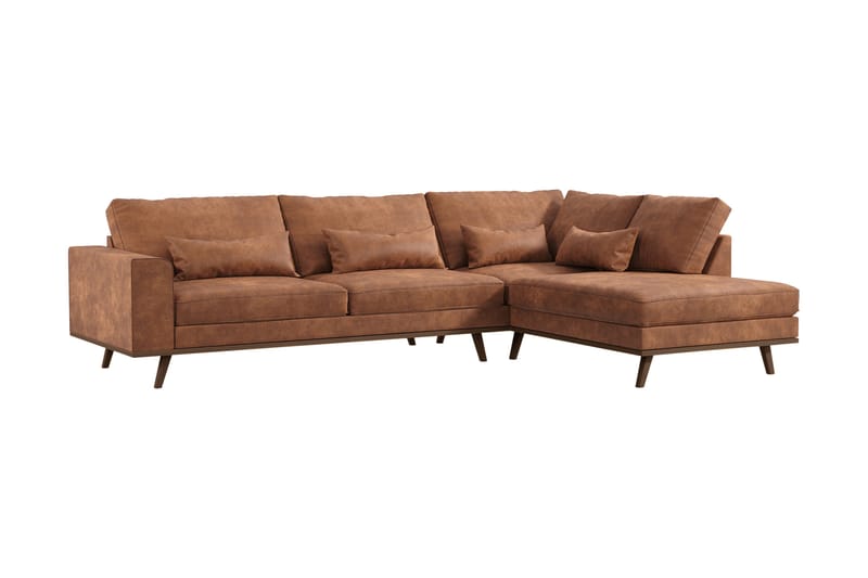 Copenhagen 4-istuttava Oikeakätinen L-muotoinen Divaanisohva Keinonahkalla - Ruskea - Huonekalut - Sohva - Divaanisohva - 4 istuttava sohva divaanilla