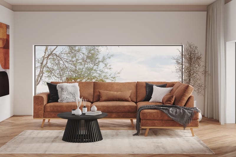 Copenhagen 4-istuttava Oikeakätinen L-muotoinen Divaanisohva Keinonahkalla - Ruskea - Huonekalut - Sohva - Divaanisohva - 4 istuttava sohva divaanilla