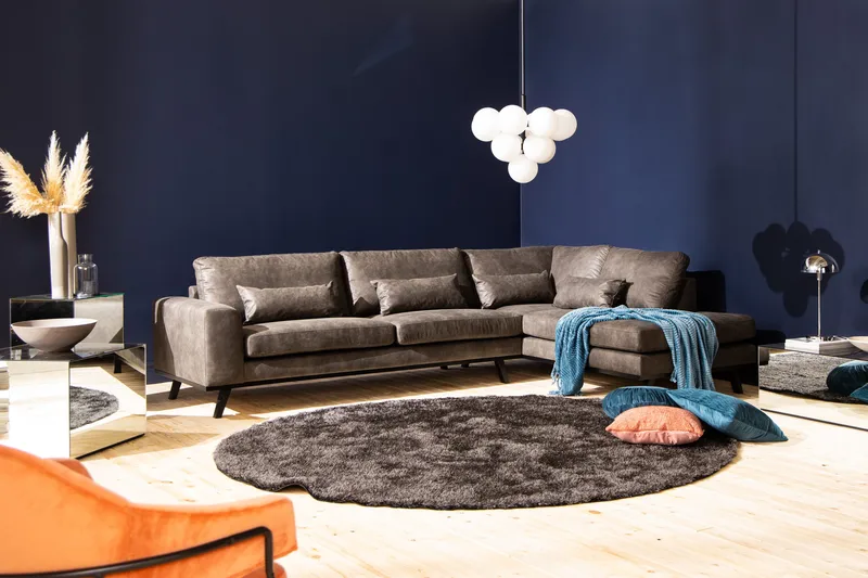 Copenhagen 4-istuttava Oikeakätinen L-muotoinen Divaanisohva Keinonahkalla - Tummanharmaa - Huonekalut - Sohva - Divaanisohva - 4 istuttava sohva divaanilla