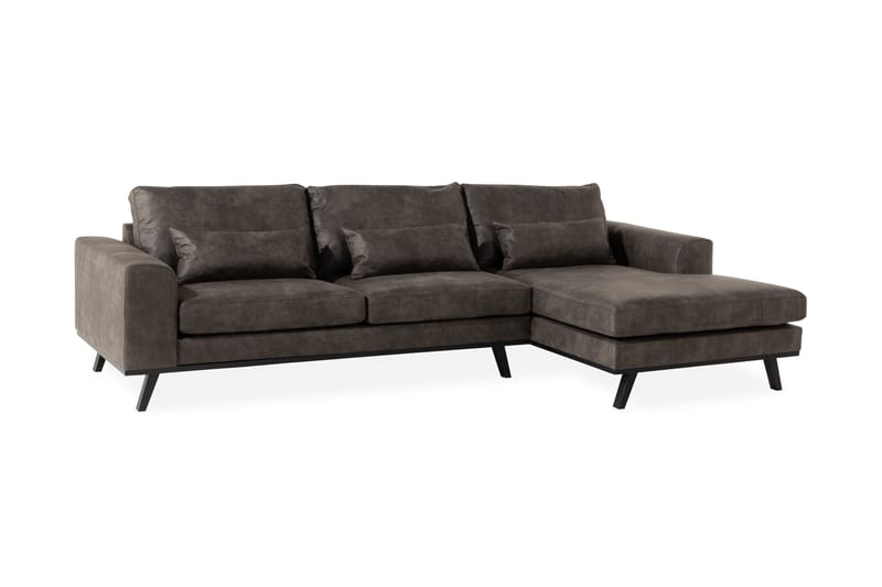 Copenhagen 4-istuttava Oikeakätinen L-muotoinen Divaanisohva Keinonahkalla - Tummanharmaa - Huonekalut - Sohva - Divaanisohva - 4 istuttava sohva divaanilla