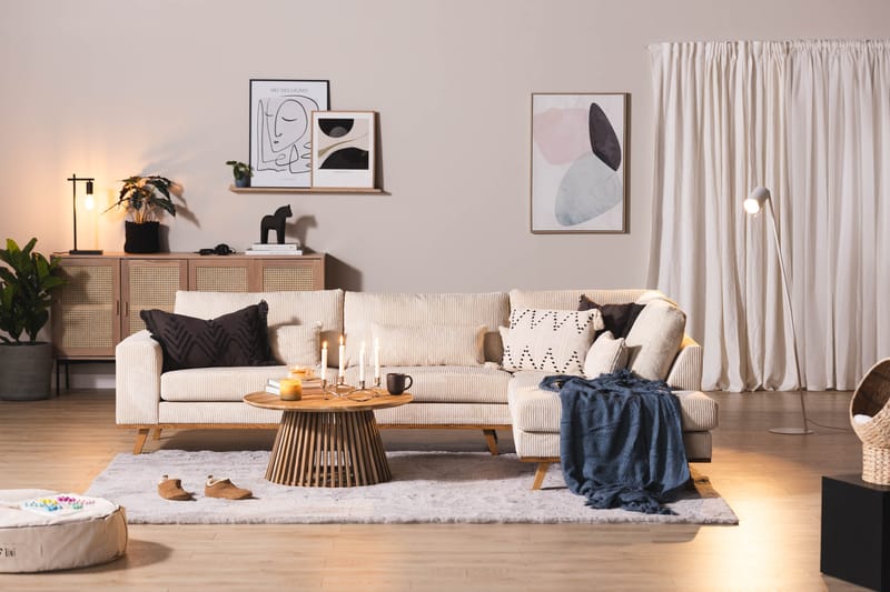 Copenhagen 4-istuttava Oikeakätinen L-muotoinen Divaanisohva Manchester-kankaalla - Beige - Huonekalut - Sohva - Divaanisohva - 4 istuttava sohva divaanilla