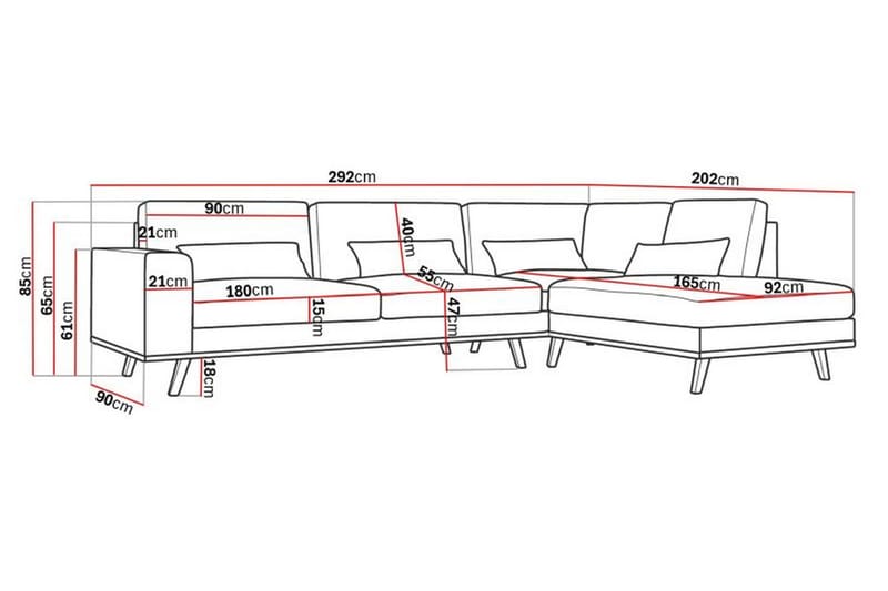 Copenhagen 4-istuttava Oikeakätinen L-muotoinen Divaanisohva Manchester-kankaalla - Vaaleanpunainen - Huonekalut - Sohva - Divaanisohva - 4 istuttava sohva divaanilla