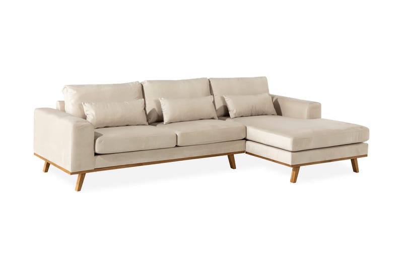 Copenhagen 4-istuttava Oikeakätinen L-muotoinen Divaanisohva Sametilla - Beige - Huonekalut - Sohva - Divaanisohva - 4 istuttava sohva divaanilla