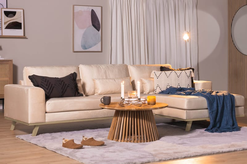 Copenhagen 4-istuttava Oikeakätinen L-muotoinen Divaanisohva Sametilla - Beige - Huonekalut - Sohva - Divaanisohva - 4 istuttava sohva divaanilla