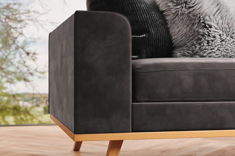 Copenhagen 4-istuttava Oikeakätinen L-muotoinen Divaanisohva Sametilla - Tummanharmaa - Huonekalut - Sohva - Divaanisohva - 4 istuttava sohva divaanilla