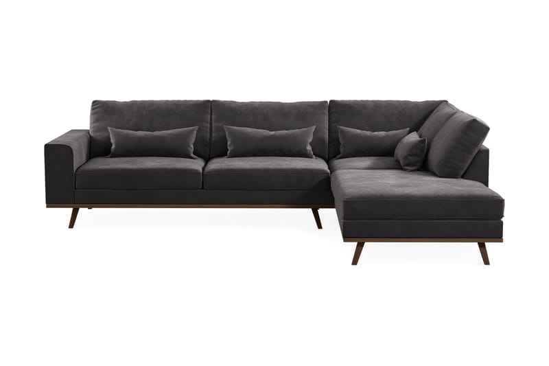 Copenhagen 4-istuttava Oikeakätinen L-muotoinen Divaanisohva Sametilla - Tummanharmaa - Huonekalut - Sohva - Divaanisohva - 4 istuttava sohva divaanilla