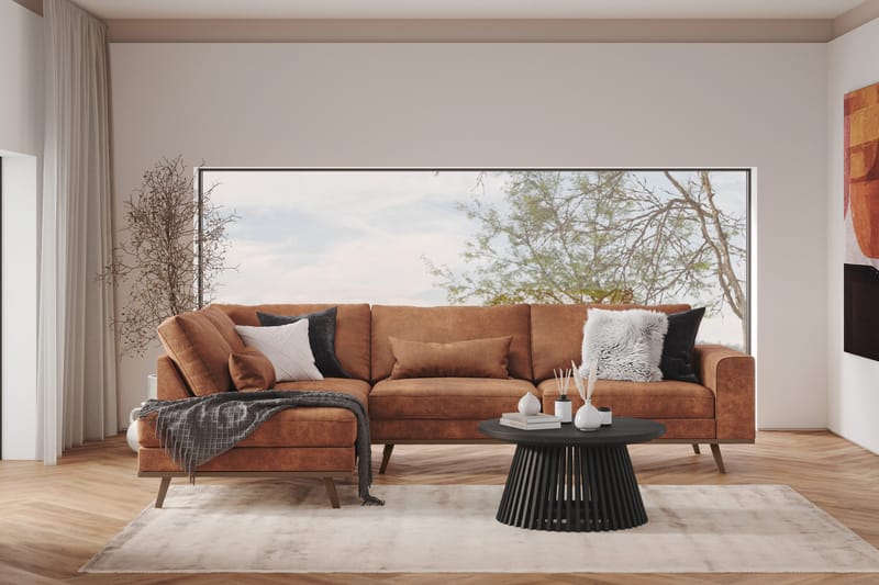 Copenhagen 4-istuttava Vasenkätinen L-muotoinen Divaanisohva Keinonahkalla - Ruskea - Huonekalut - Sohva - Divaanisohva - 4 istuttava sohva divaanilla